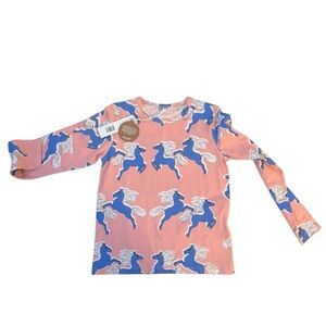 NWT Mini Rodini Pink and Blue Horse Print Long Sleeve Tee